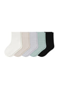 Quarter Socks Combo 5-Pack in Cloud, Oat, Storm, Sage, and Midnight  laying flat on a white background.