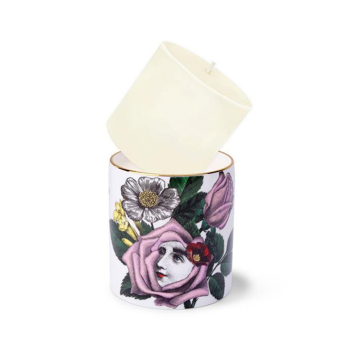Refill for Rosa Ceramic Candle by Chase and Wonder, hand-decorated fine china vessel with 22ct gold and original illustration
