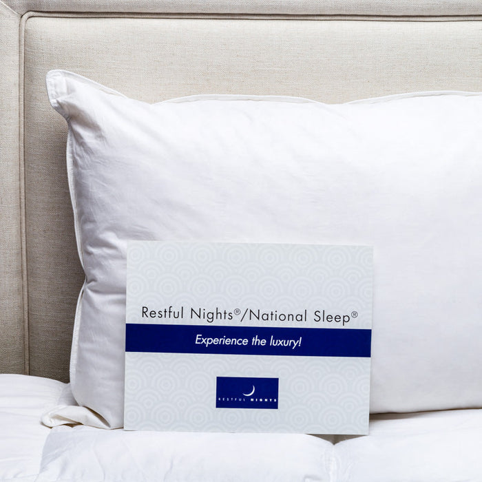 This Restful Nights Trillium Pillow has the words "Raleigh night's national sleep" on it.