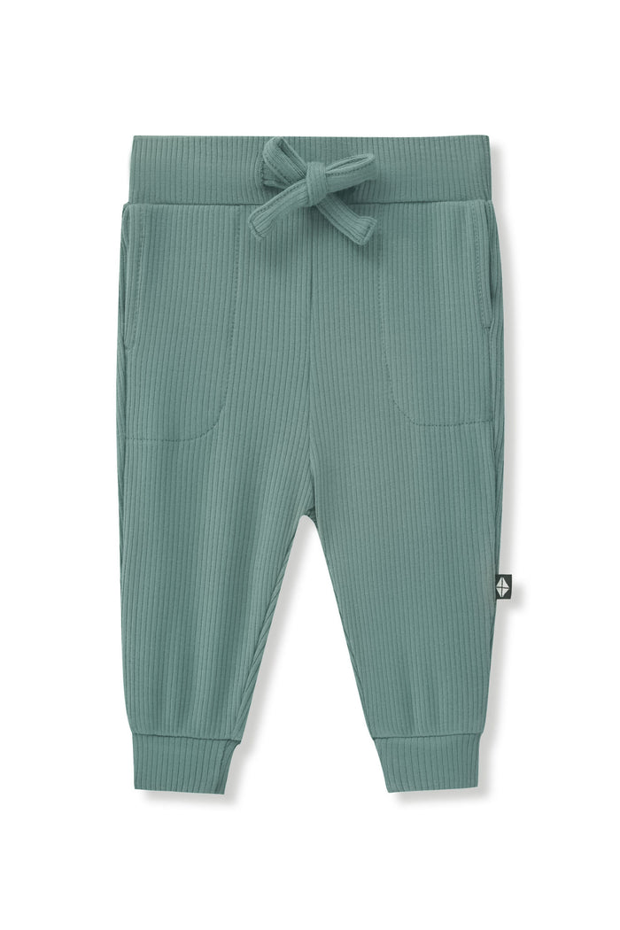 Ribbed Jogger Pant in Pine on a white background