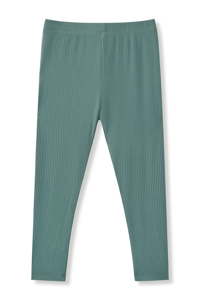 Ribbed Leggings in Pine on a white background