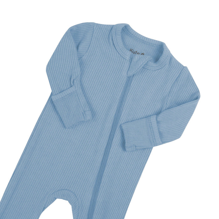 Zipper garage on Kyte Baby Ribbed Zippered Footie in  Slate
