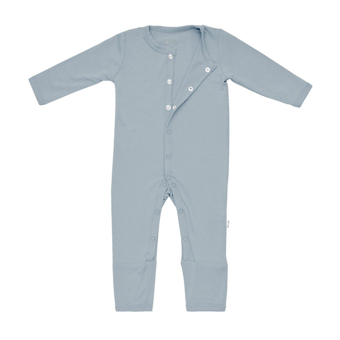 Snaps undone from the top on Romper in Fog
