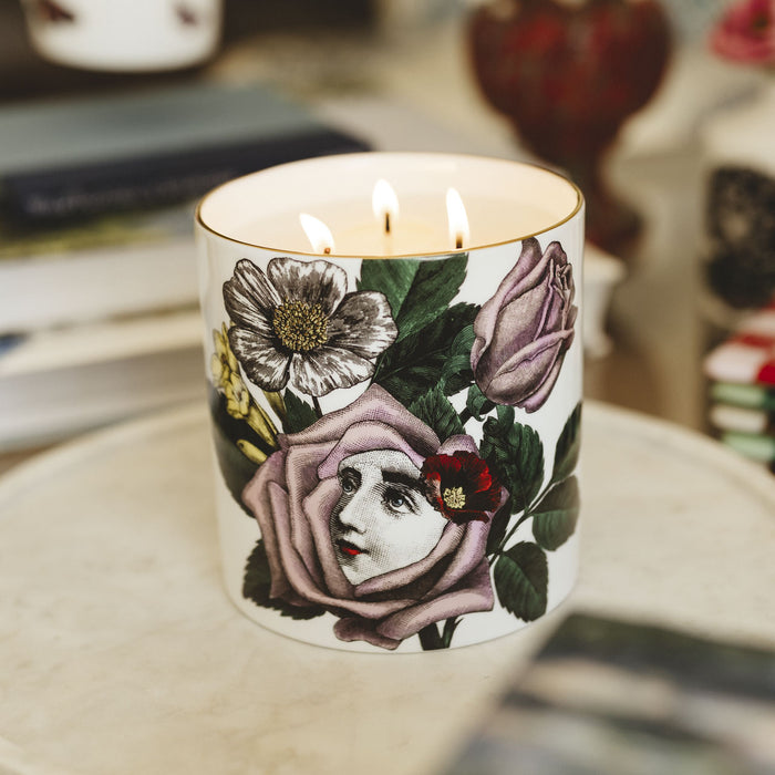 Rosa 3 Wick Scented Ceramic Candle by Chase and Wonder, fine china with 22ct gold