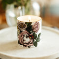 Rosa Ceramic Candle by Chase and Wonder, hand-decorated fine china vessel with 22ct gold and original illustration