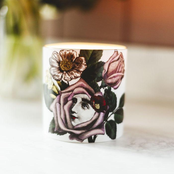 Rosa ceramic candle by Chase and Wonder, fine china with 22ct gold