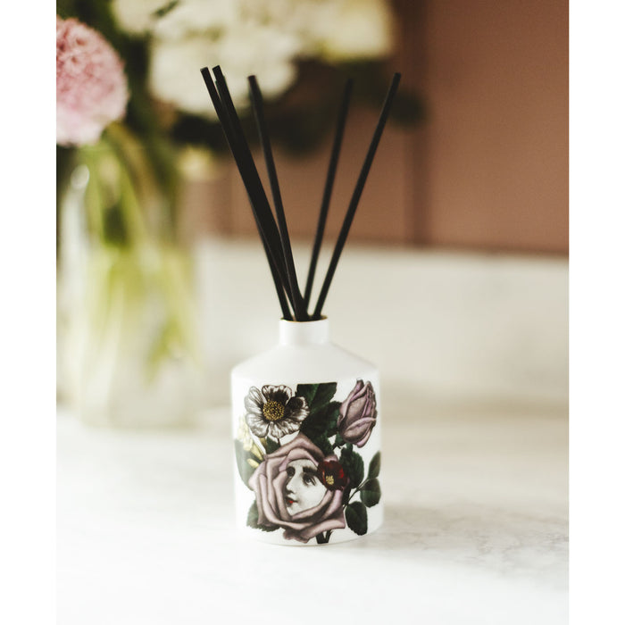Rosa ceramic reed diffuser by Chase and Wonder, fine china with 22ct gold