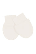 Flat lay of Kyte Baby Infant Scratch Mittens in Oat