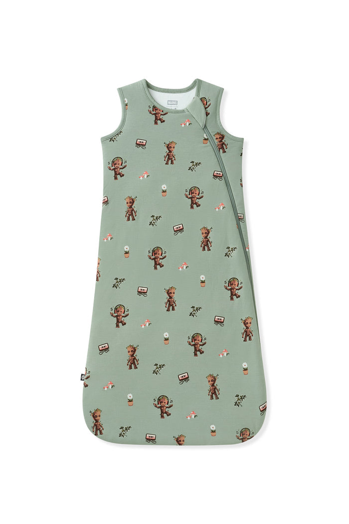 Green Sleep Bag in Groot print on white background