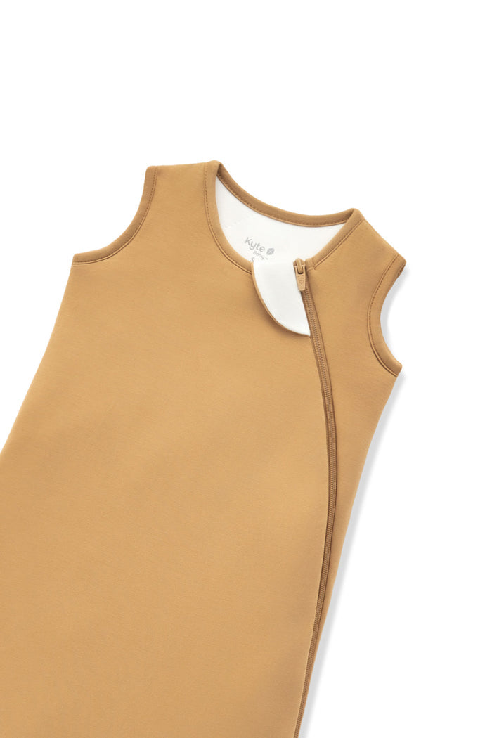 Sleep Bag in Ochre 1.0 with zipper garage on a white background