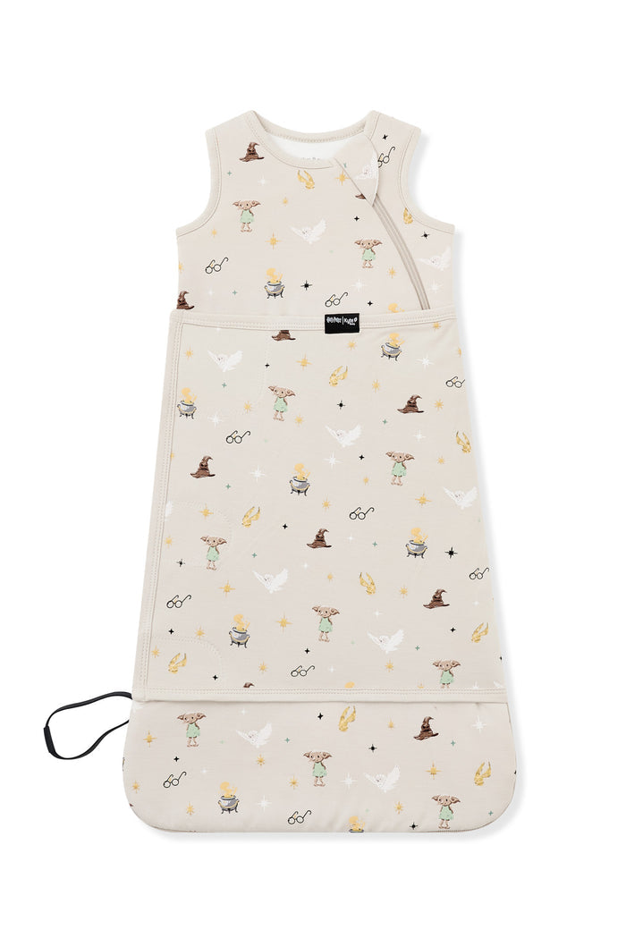 Beige Sleep Bag Swaddler with Harry potter print on a white background