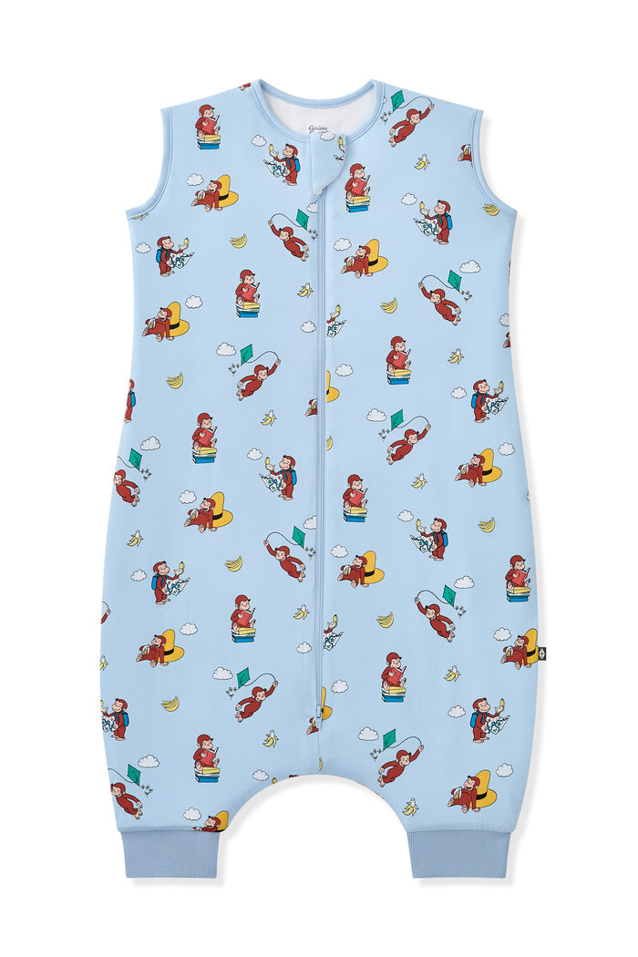Blue Sleep Bag Walker in Curious George 1.0 print on a white background