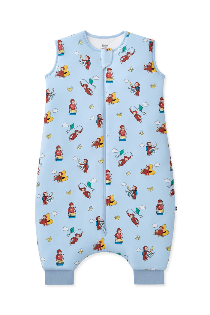 Blue Sleep Bag Walker in Curious George 2.5 print on a white background