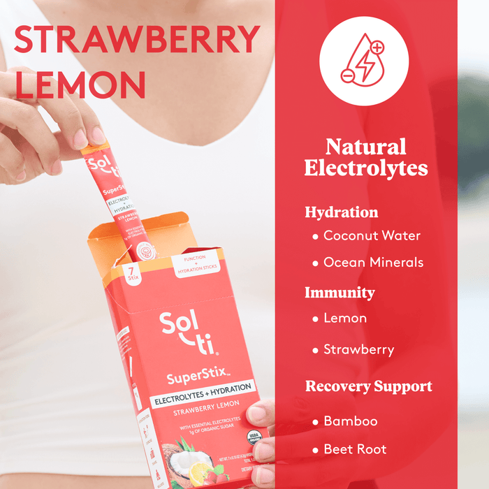 Sol-ti Strawberry SuperStix box,benefits: Hydration, Immunity and Recovery Support