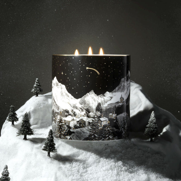 The Alpine Lodge 3 Wick Scented Ceramic Candle by Chase and Wonder, fine china with 22ct gold