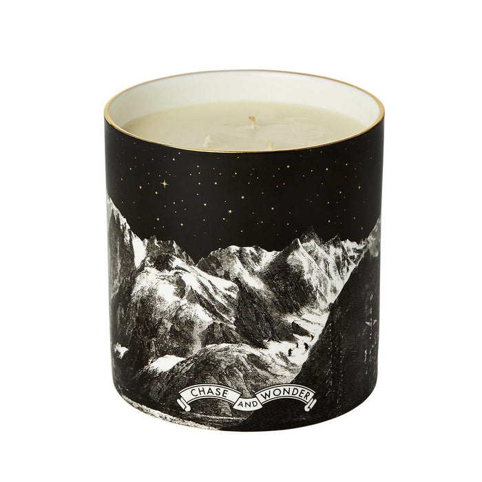 The Alpine Lodge 3 Wick Scented ceramic candle by Chase and Wonder, fine china with 22ct gold