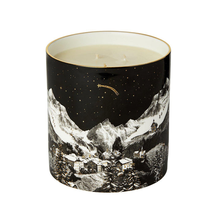 The Alpine Lodge 3 Wick Scented ceramic candle by Chase and Wonder, fine china with 22ct gold