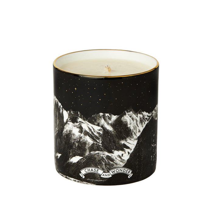 The Alpine Lodge ceramic candle by Chase and Wonder, fine china with 22ct gold