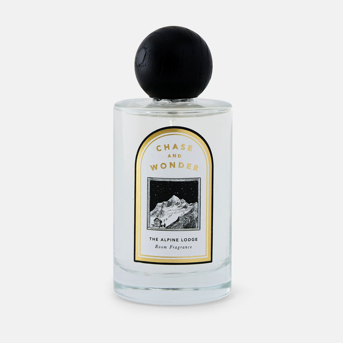 The Alpine Lodge Room Fragrance by Chase and Wonder, luxury room spray in 100ml glass bottle