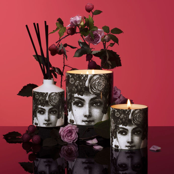 The Autumn Rose 3 Wick Scented ceramic candle lit, showing the warm glow of the flame in the fine china vessel