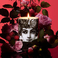 The Autumn Rose Ceramic Candle by Chase and Wonder, hand-decorated fine china vessel with 22ct gold and original illustration