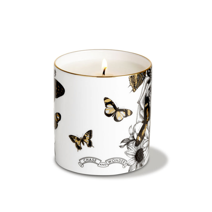 The Butterfly Lady ceramic candle by Chase and Wonder, fine china with 22ct gold