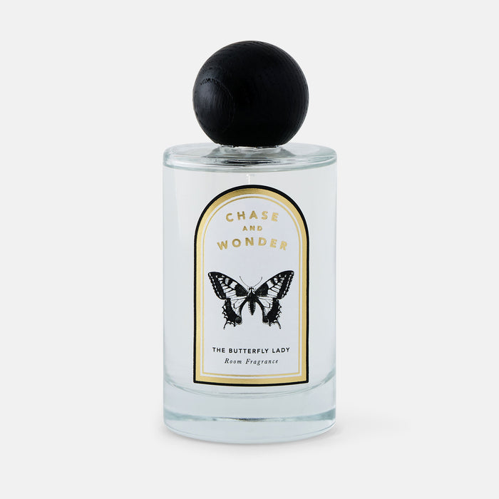 The Butterfly Lady Room Fragrance by Chase and Wonder, luxury room spray in 100ml glass bottle