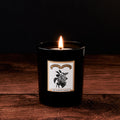 The Country Garden Luxury Scented Glass Candle by Chase and Wonder, elegant black glass vessel with gold lid