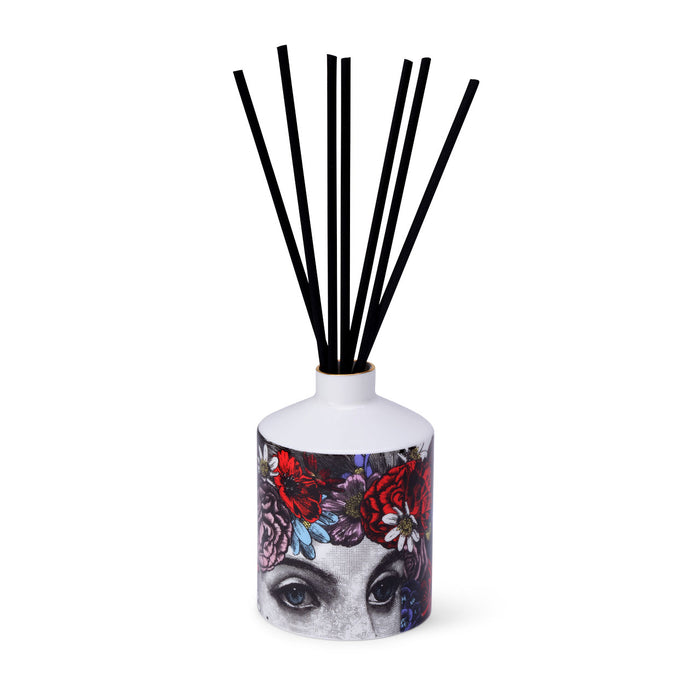 The Flower Lady Reed Diffuser Special Edition ceramic reed diffuser, detail of illustration and gold