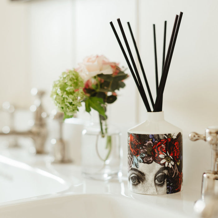 The Flower Lady Reed Diffuser Special Edition ceramic reed diffuser by Chase and Wonder, fine china with 22ct gold