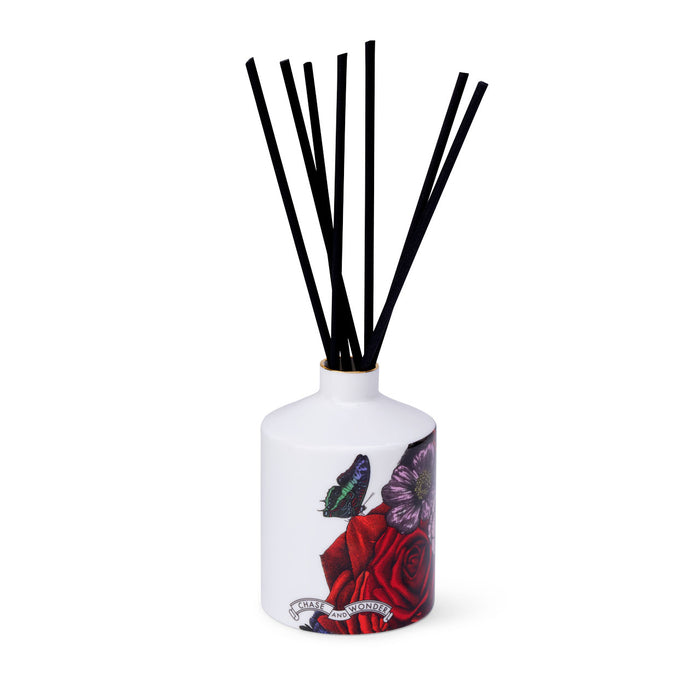 The Flower Lady Reed Diffuser Special Edition ceramic reed diffuser by Chase and Wonder, fine china with 22ct gold