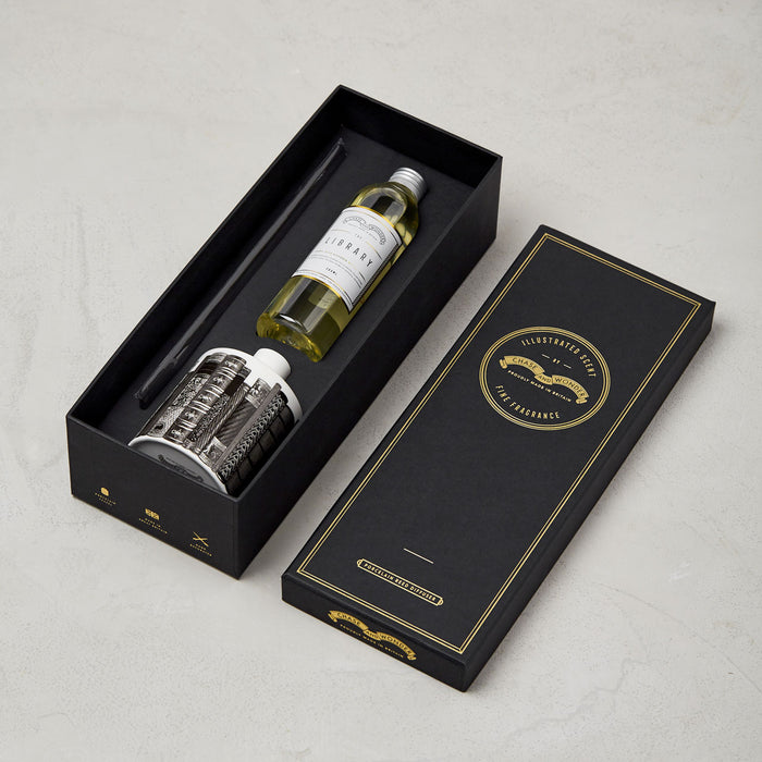 The Land of Nod ceramic reed diffuser in gold-foiled gift box by Chase and Wonder