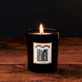 The Library Scented Glass Candle by Chase and Wonder, elegant black glass vessel with gold lid