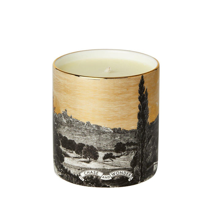 The Tuscan Sunset ceramic candle by Chase and Wonder, fine china with 22ct gold