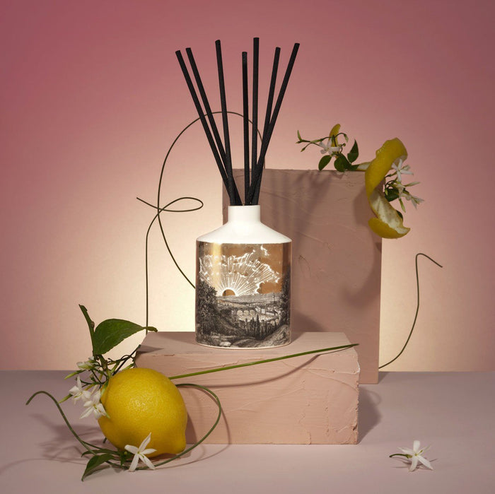 The Tuscan Sunset Ceramic Reed Diffuser by Chase and Wonder, fine china with 22ct gold