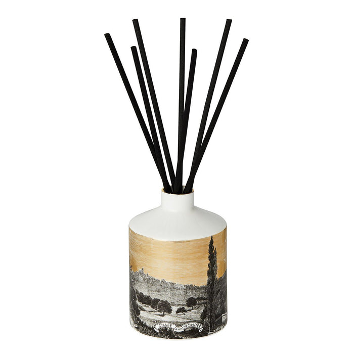 The Tuscan Sunset ceramic reed diffuser by Chase and Wonder, fine china with 22ct gold