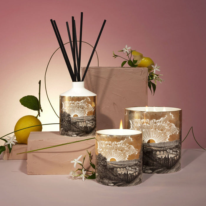 The Tuscan Sunset ceramic reed diffuser by Chase and Wonder, fine china with 22ct gold