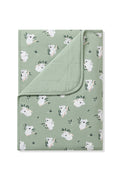 Toddler Blanket in Koala 1.0 with the corner flipped down showing the green quilted backing