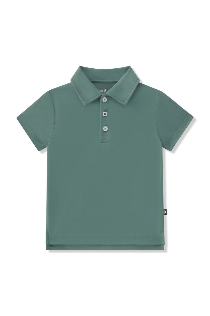 Toddler Short Sleeve Polo in Pine on a white background