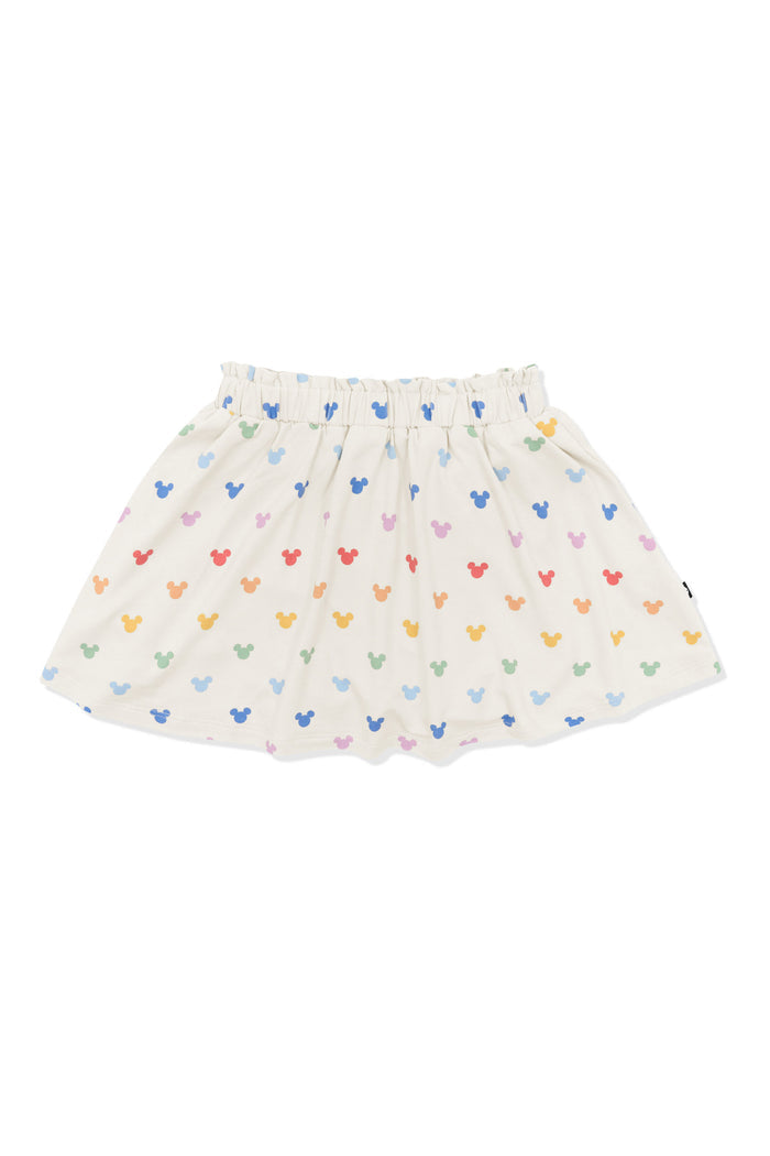 Toddler Skort with Pastel Mickey Mouse pattern on an oat background