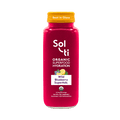 Sol-ti Wild Blueberry SuperAde glass bottle with a transparent front label, in  light background.