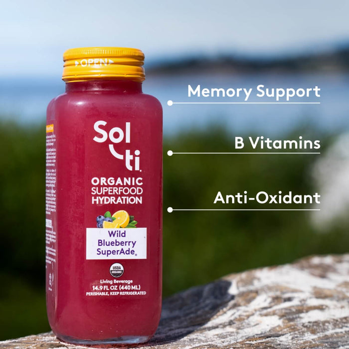 Wild Blueberry SuperAde bottle front label, benefits: memory support, B Vitamins and Anti-Oxidant