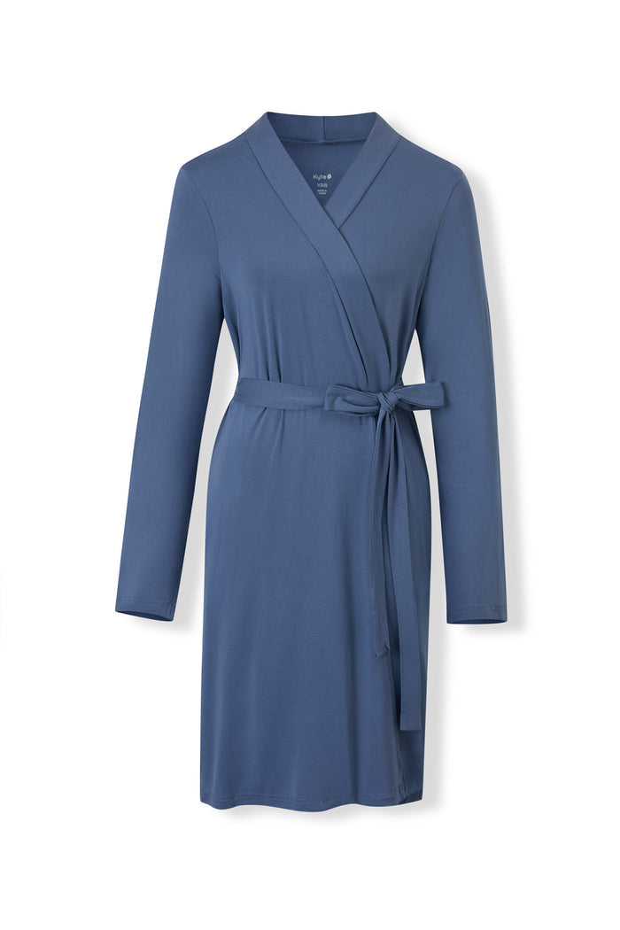Front view of Women's Lounge Robe in Oxford on a white background