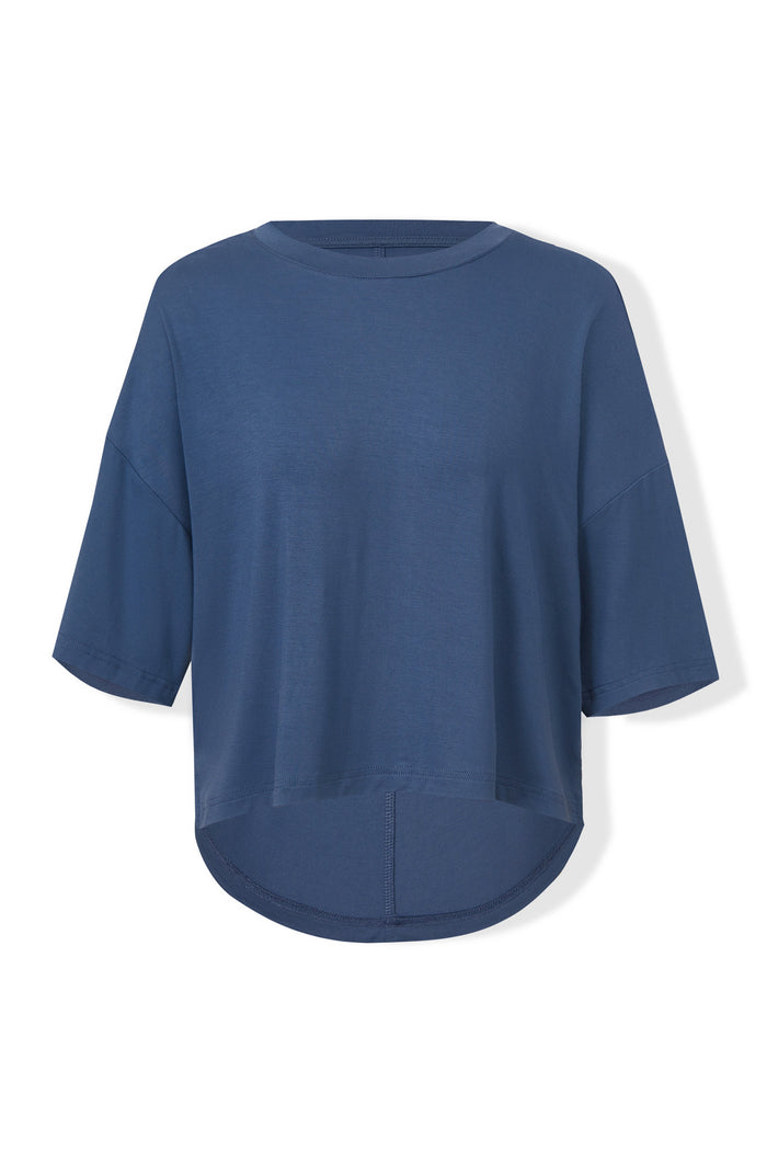 Women's Short Sleeve Boxy Tee in Oxford on a white background