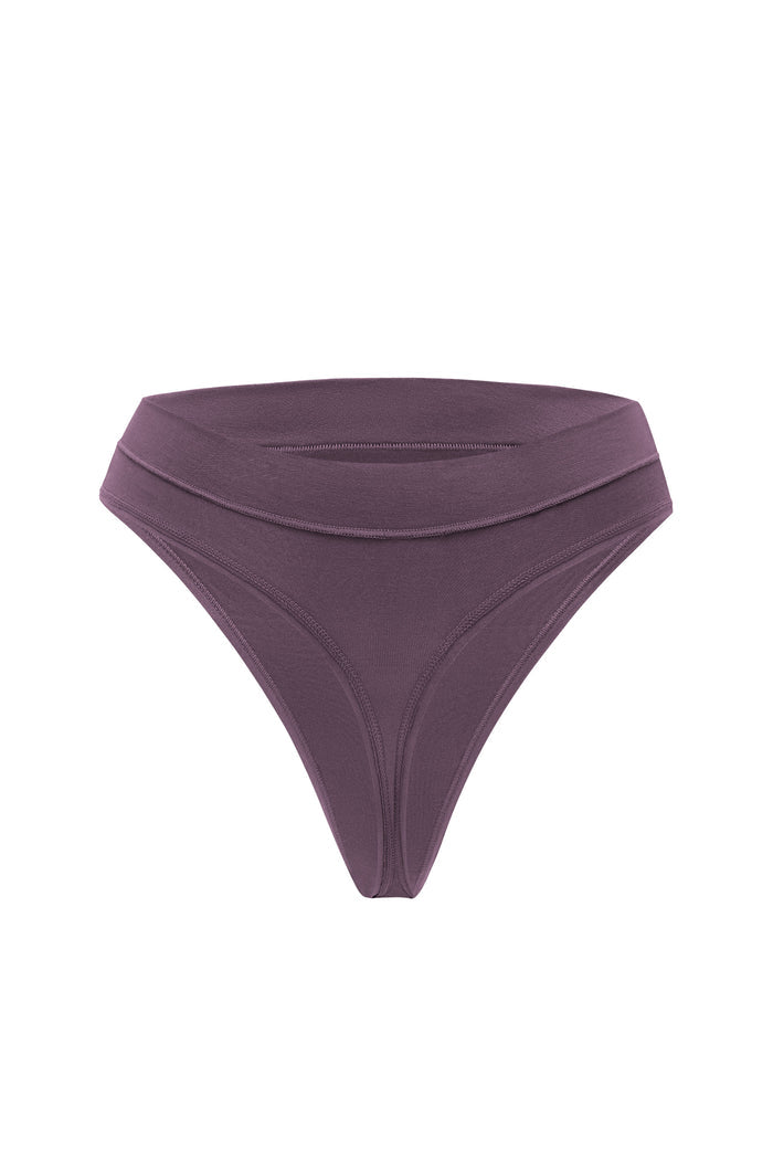 The back of the Women's Thong in Currant on a white bavkground
