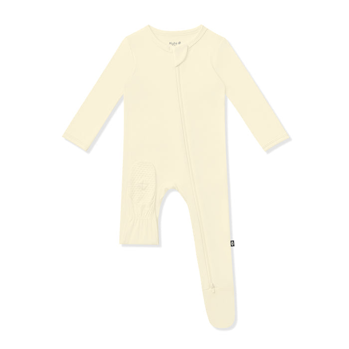 Foot pad shown on the Zippered Footie in Chamomile