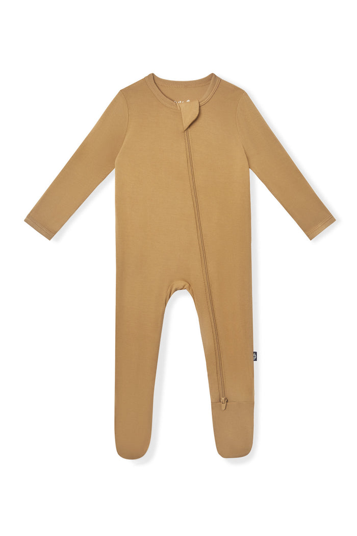 Zippered Footie in Ochre on a white background