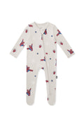 Oat Zippered Footie with Spider-Man print on a white background