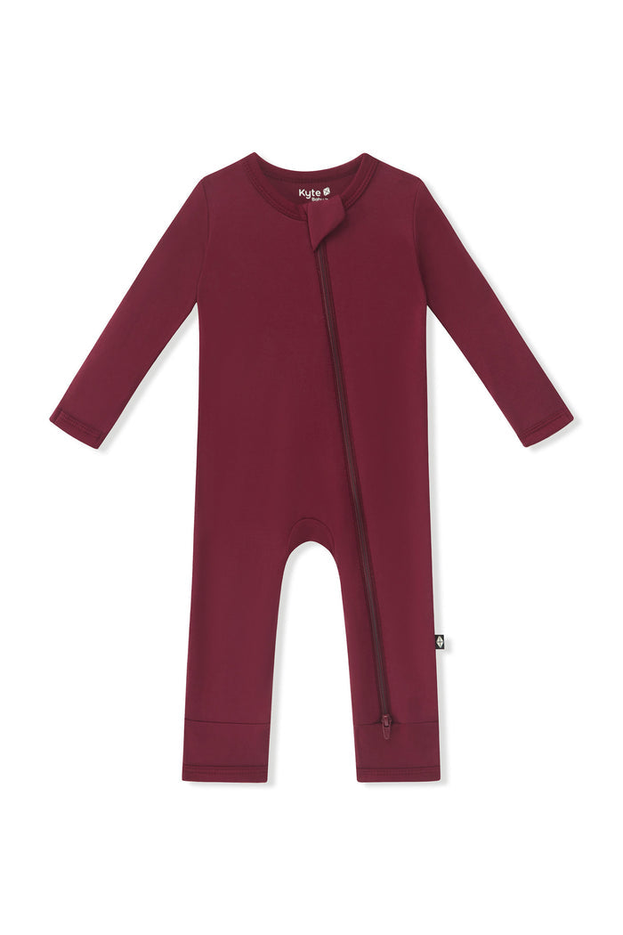 Zippered Romper in Burgundy on a white background